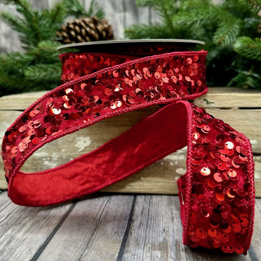 1.5" x 10yds kaleidoscopic sequin, red - Burlap and Bling Decor