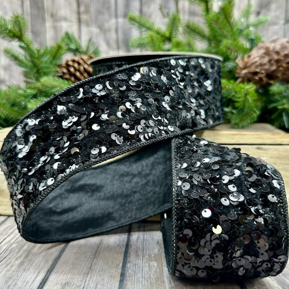 2.5" x 10yds kaleidoscopic sequin, black - Burlap and Bling Decor