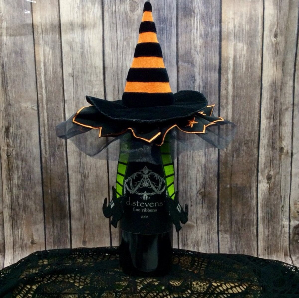 7" velvet witch hat sheer skirt boots, black orange - Burlap and Bling Decor