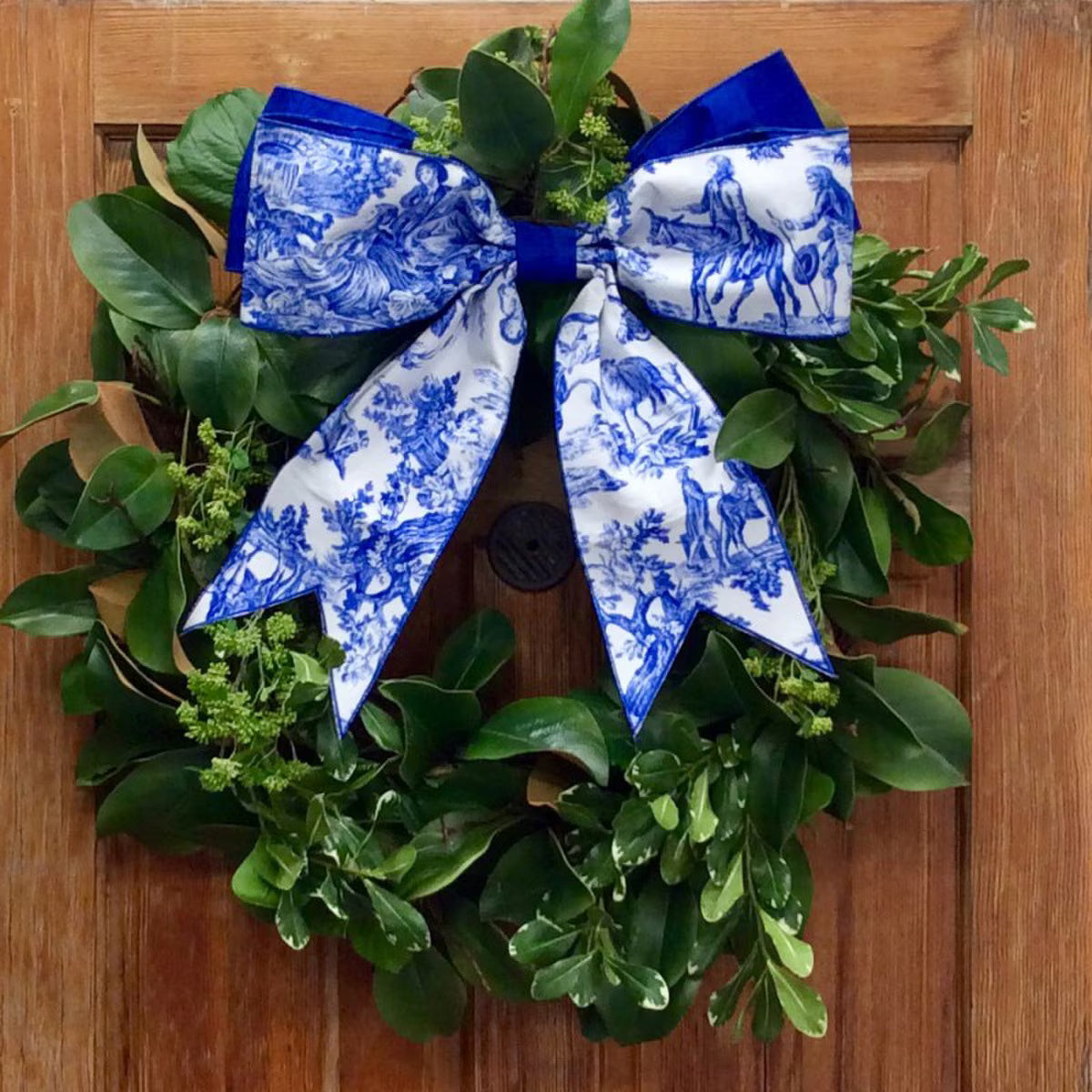 19“ X 16” CANVAS TOILE BOW, BLUE WHITE - Burlap and Bling Decor