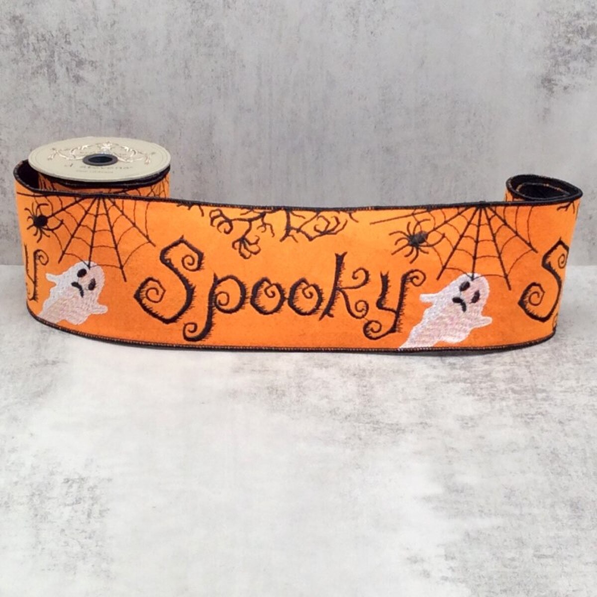 4" x 5yds felt spooky ghosts spider webs, orange