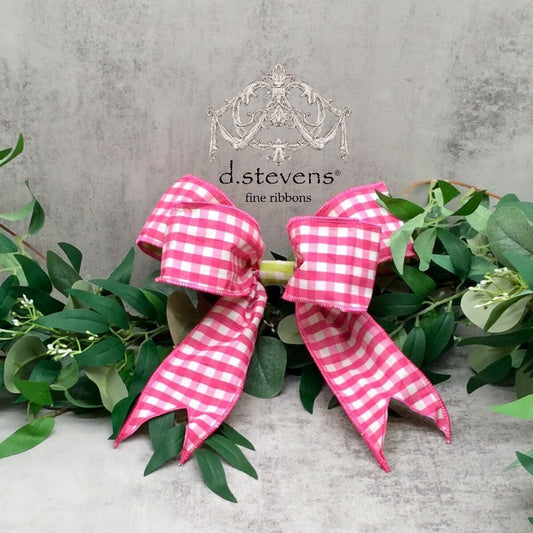 10“ FAUX LINEN PINK WHITE CHECK BOW LIME WHITE CHECK BACKING, PINK - Burlap and Bling Decor