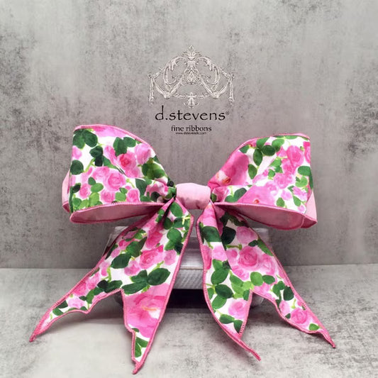 12” LINEN BOW PINK ROSES, PINK WHITE GREEN