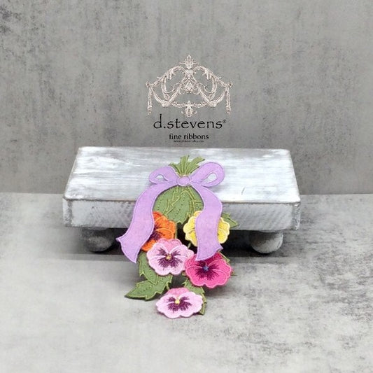 6“ PANSY CUTOUT FELT LAVENDER WITH CLIP, YELLOW PINK BLUE