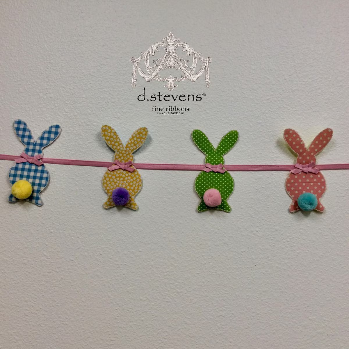 72“ GINGHAM FLORAL BUNNY BUNTING, YELLOW PINK BLUE GREEN - Burlap and Bling Decor