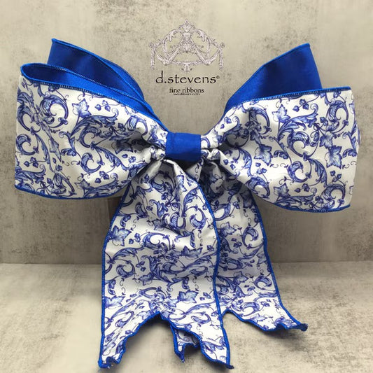 6” x 18“ taffeta acanthus scroll chinoiserie, blue, white - Burlap and Bling Decor