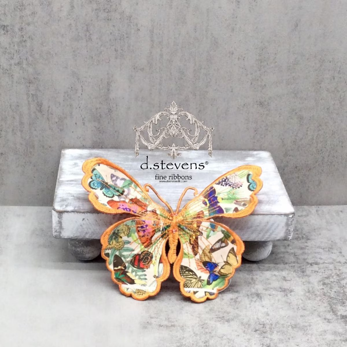 6“ COLORFUL BUTTERFLY FABRIC BUTTERFLY CLIP, ORANGE IVORY GREEN - Burlap and Bling Decor
