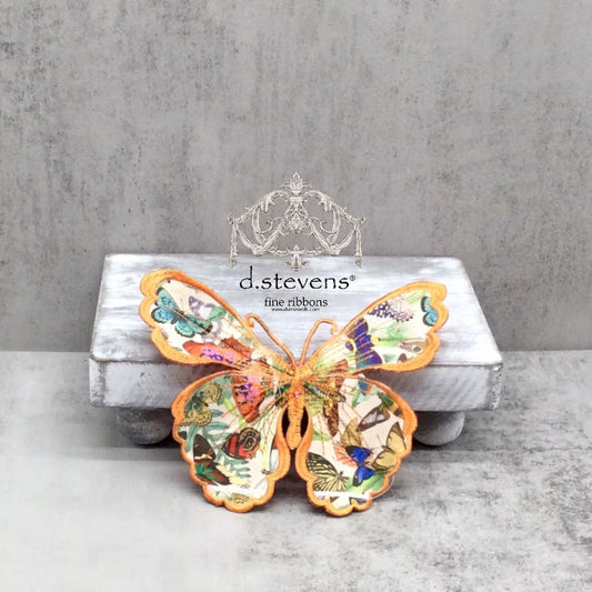 6“ COLORFUL BUTTERFLY FABRIC BUTTERFLY CLIP, ORANGE IVORY GREEN - Burlap and Bling Decor