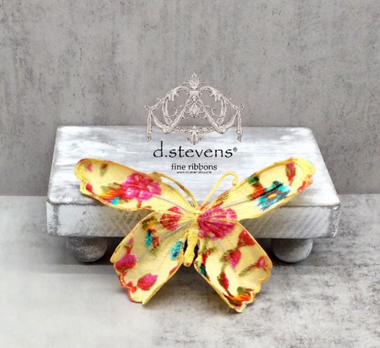 6" burn out velvet floral butterfly clip, hot pink yellow teal