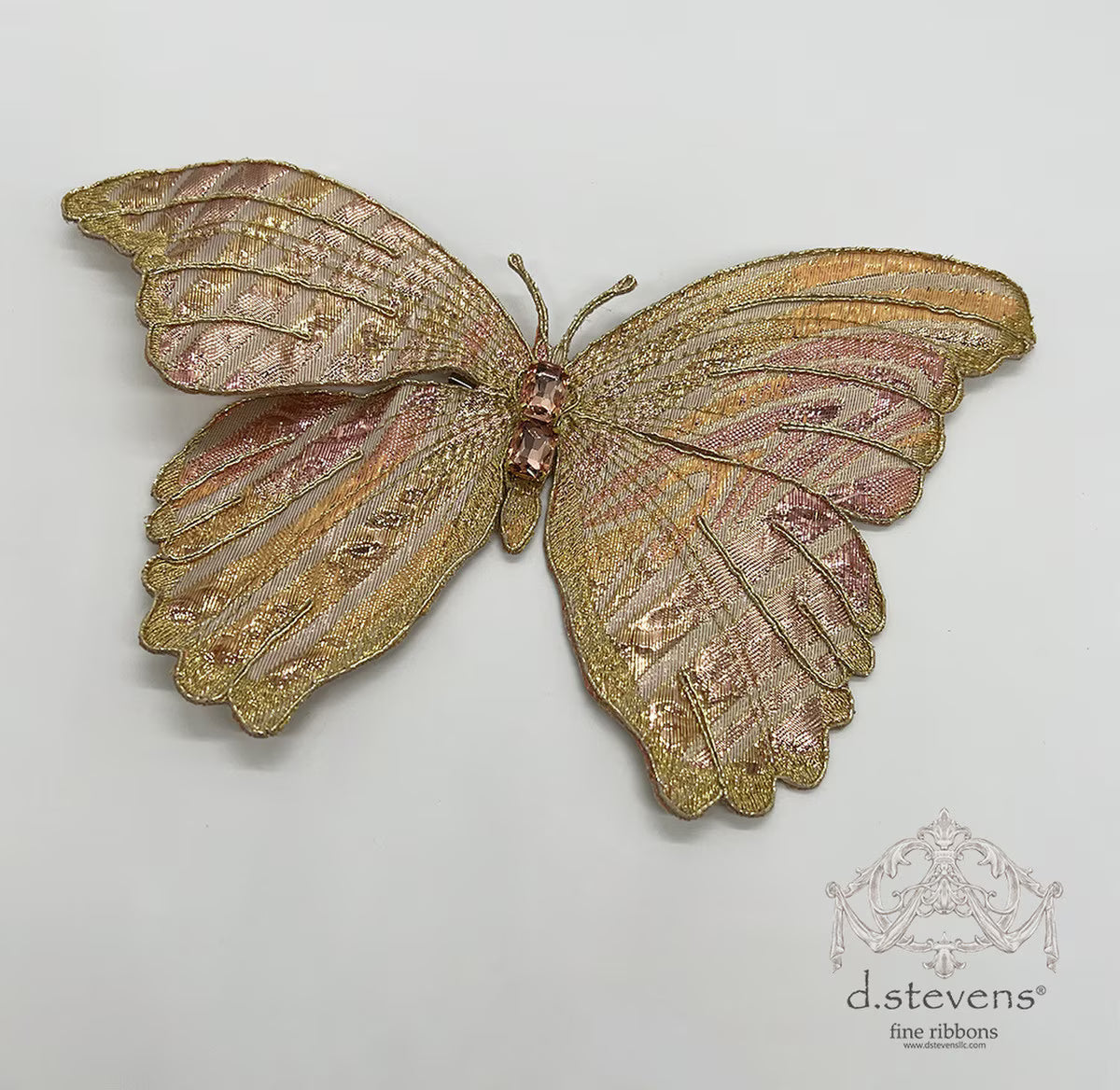 9.5“ METALLIC JACQUARD WAVE BUTTERFLY CLIP, GOLD MAUVE - Burlap and Bling Decor