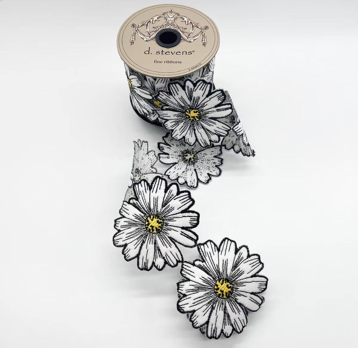 3“ X 5YDS FELT EMBROIDERY DAISY GARLAND, WHITE - Burlap and Bling Decor