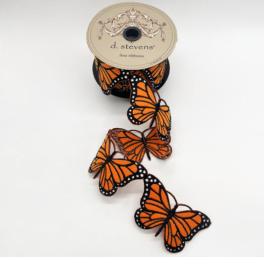 2.5” X 5YDS FELT EMBROIDERY MONARCH BUTTERFLY GARLAND, ORANGE BLACK - Burlap and Bling Decor