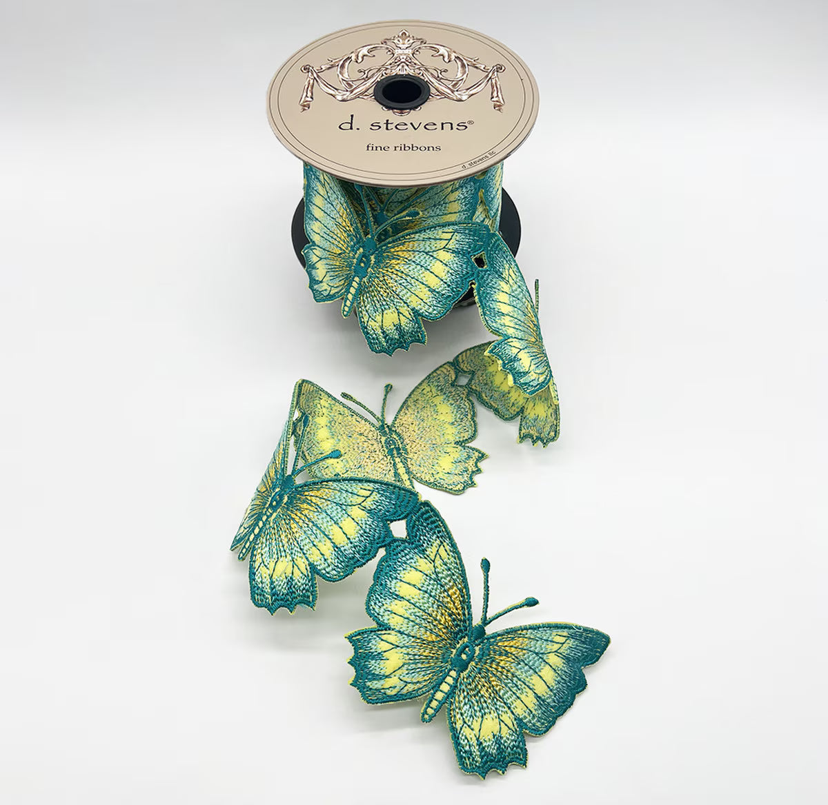 3“ X 5YDS FELT EMBROIDERY BUTTERFLY GARLAND, BLUE YELLOW - Burlap and Bling Decor