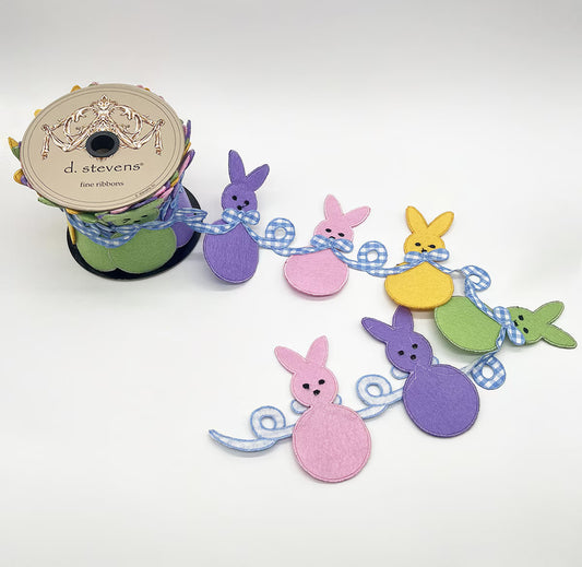 4“ X 5YDS FELT RABBIT GINGHAM BOW GARLAND, PINK GREEN YELLOW - Burlap and Bling Decor