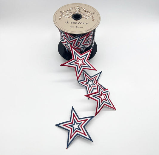 3.5“ X 5YDS FELT EMBROIDERY AMERICANA STAR GARLAND, RED WHITE BLUE - Burlap and Bling Decor