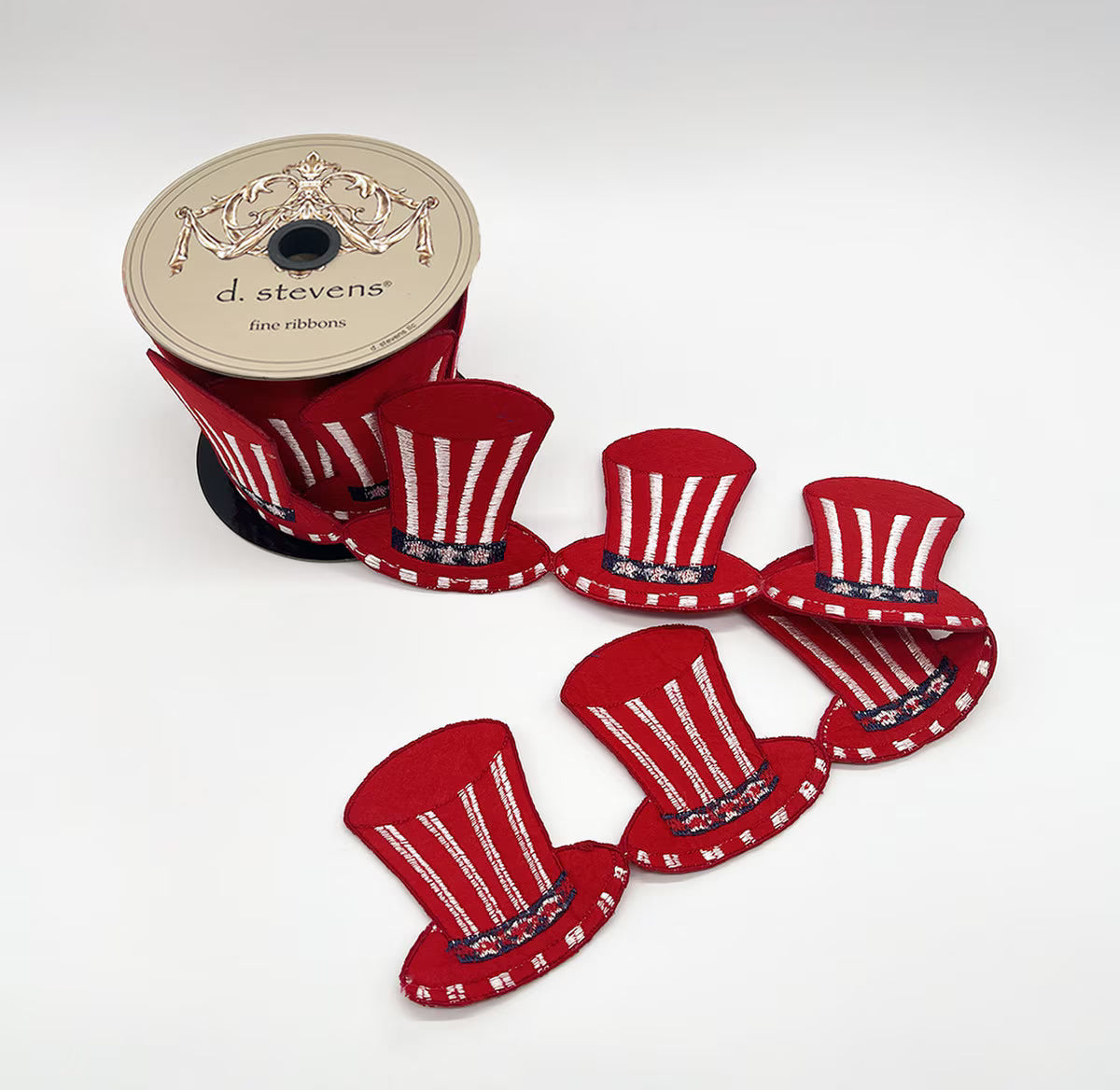 3.5” X 5YDS FELT EMBROIDERY AMERICANA TOP HAT GARLAND, RED WHITE BLUE - Burlap and Bling Decor