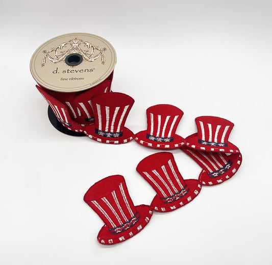 3.5” X 5YDS FELT EMBROIDERY AMERICANA TOP HAT GARLAND, RED WHITE BLUE - Burlap and Bling Decor
