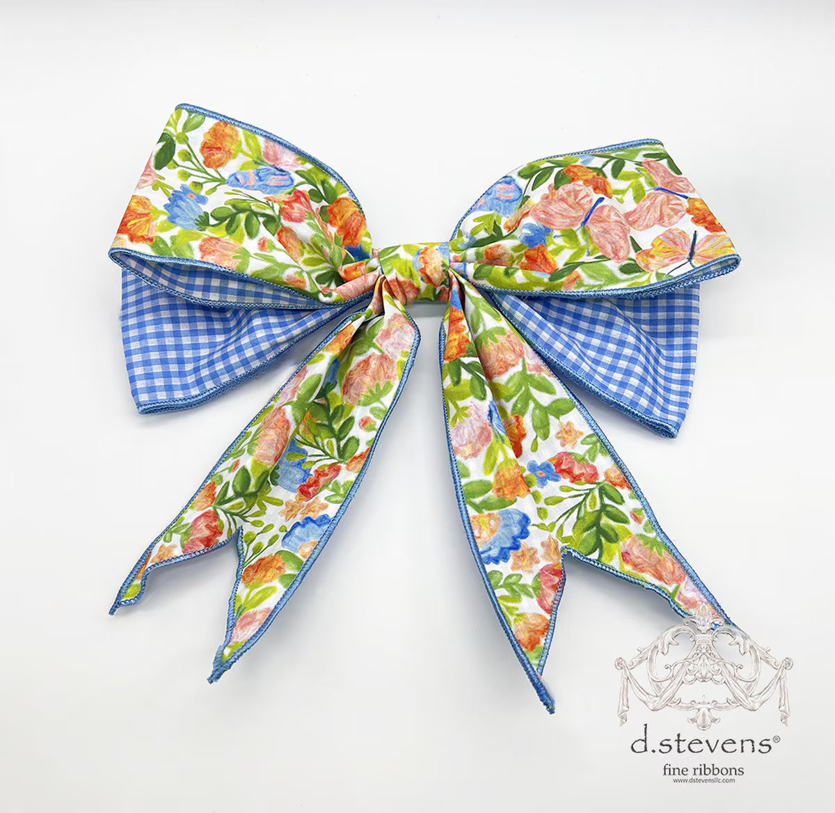 12“ POPLIN MIX SPRING FLORAL BOW, GREEN PINK ORANGE BLUE - Burlap and Bling Decor