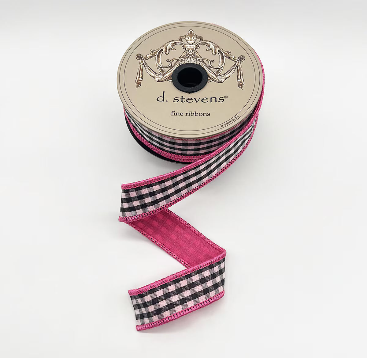 1“ X 10YDS GINGHAM CHECK HOT PINK BACK, BLACK WHITE WIRED RIBBON - Burlap and Bling Decor