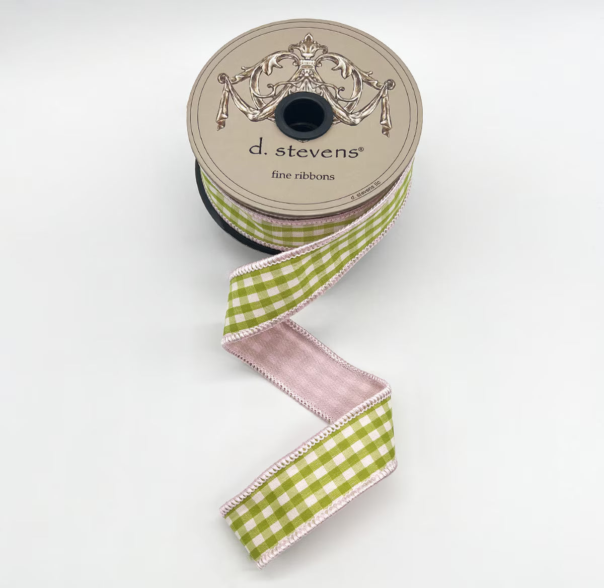 1” X 10YDS GINGHAM CHECK PINK BACK, LIME WHITE WIRED RIBBON - Burlap and Bling Decor