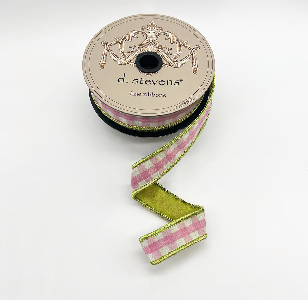 1“ X 10YDS GINGHAM CHECK LIME BACK, PINK WHITE WIRED RIBBON - Burlap and Bling Decor