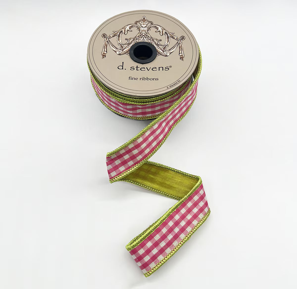 1” X 10YDS GINGHAM CHECK LIME BACK, HOT PINK WHITE WIRED RIBBON - Burlap and Bling Decor