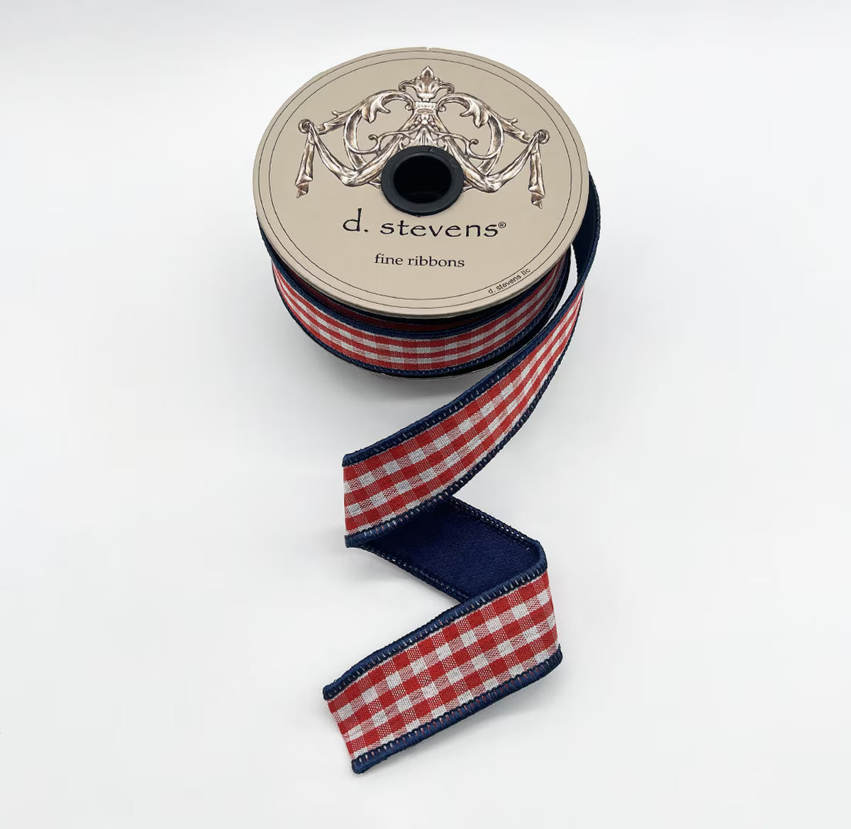 1“ X 10YDS GINGHAM CHECK NAVY BACK, RED WHITE WIRED RIBBON - Burlap and Bling Decor
