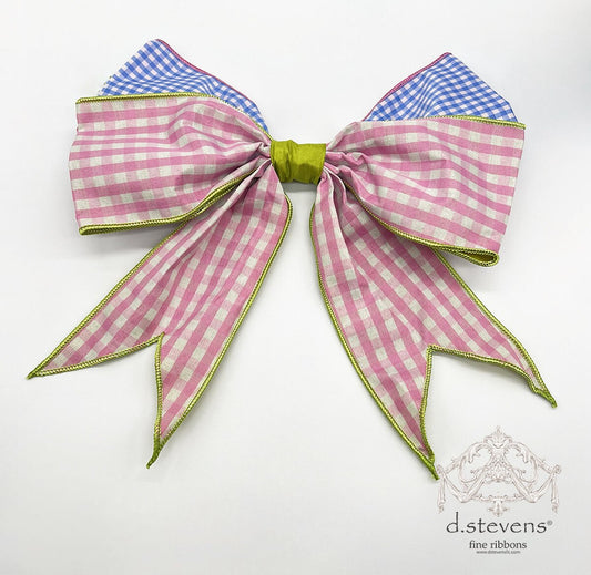 12“ GINGHAM CHECK BOW, PINK BLUE - Burlap and Bling Decor