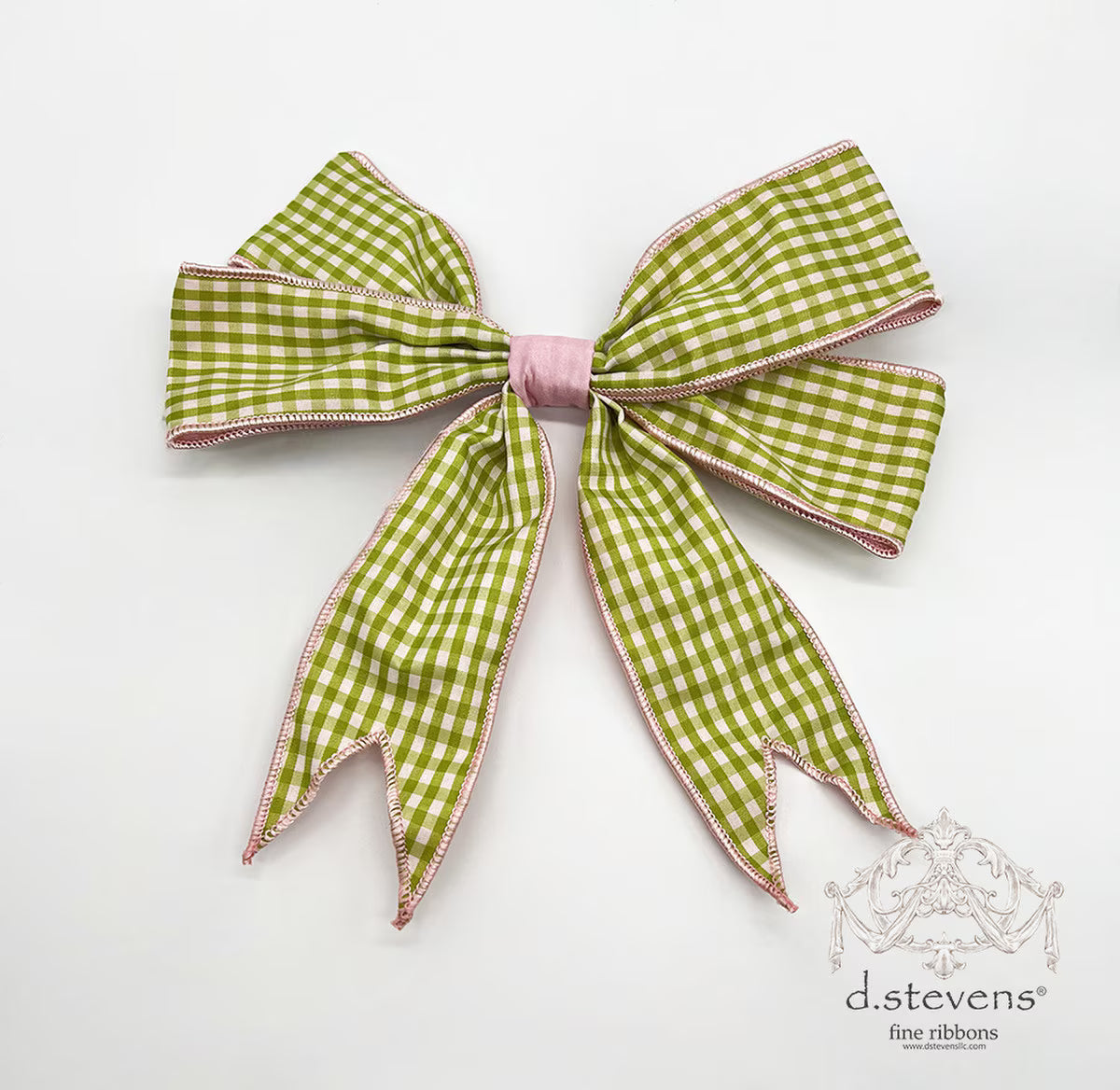 12” GINGHAM CHECK BOW PINK ACCENTS, LIME GREEN - Burlap and Bling Decor