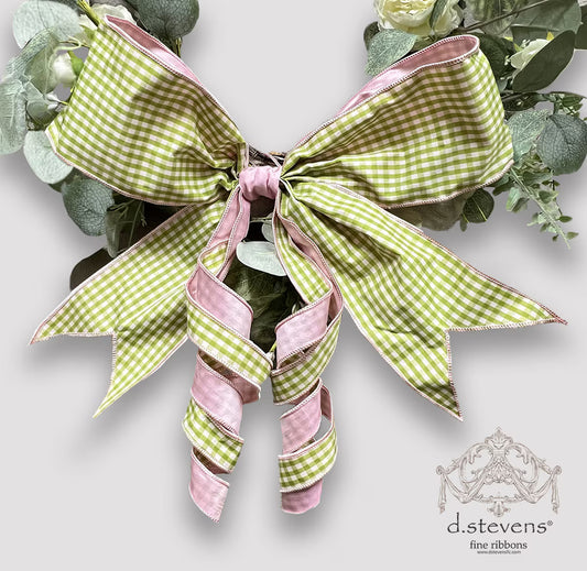 16“ GINGHAM CHECK BOW PINK ACCENTS, LIME GREEN - Burlap and Bling Decor