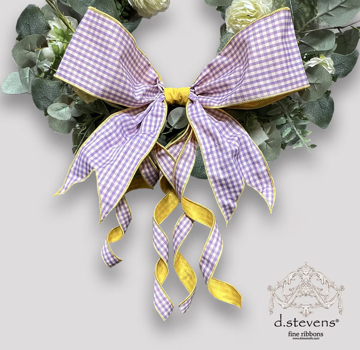 16“ GINGHAM CHECK BOW YELLOW ACCENTS, LAVENDER - Burlap and Bling Decor