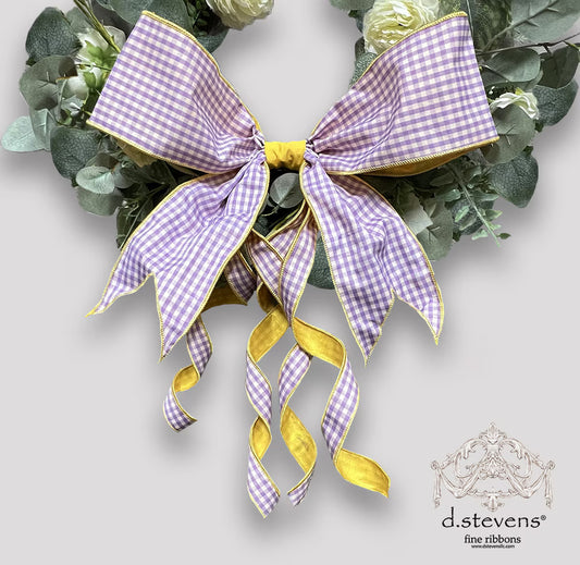 16“ GINGHAM CHECK BOW YELLOW ACCENTS, LAVENDER - Burlap and Bling Decor