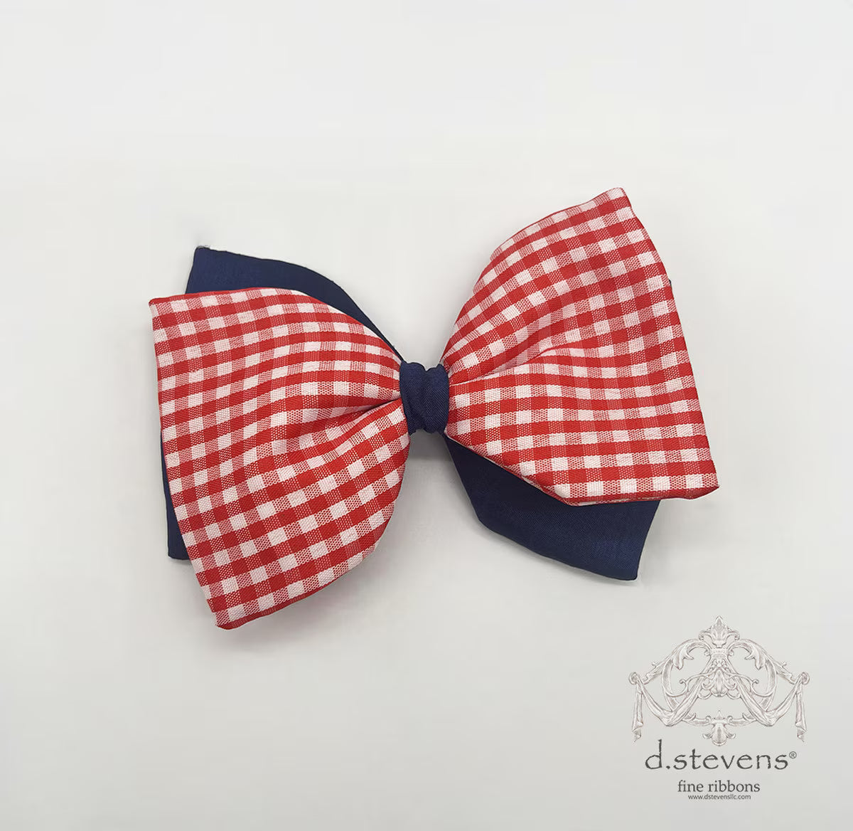 6” POPLIN CHECK BOW CLIP, RED BLUE - Burlap and Bling Decor