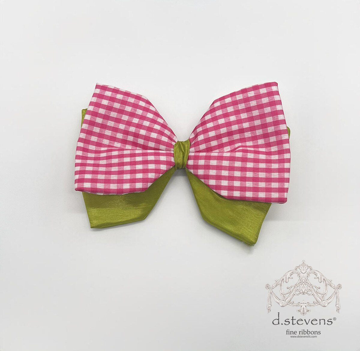 6“ POPLIN CHECK BOW CLIP, PINK LIME GREEN - Burlap and Bling Decor