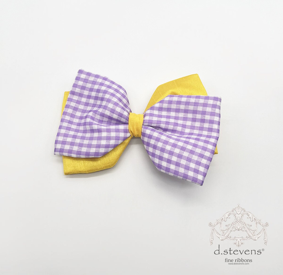 6“ POPLIN CHECK BOW CLIP, LAVENDER YELLOW - Burlap and Bling Decor
