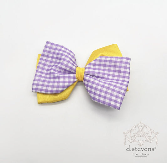 6“ POPLIN CHECK BOW CLIP, LAVENDER YELLOW - Burlap and Bling Decor