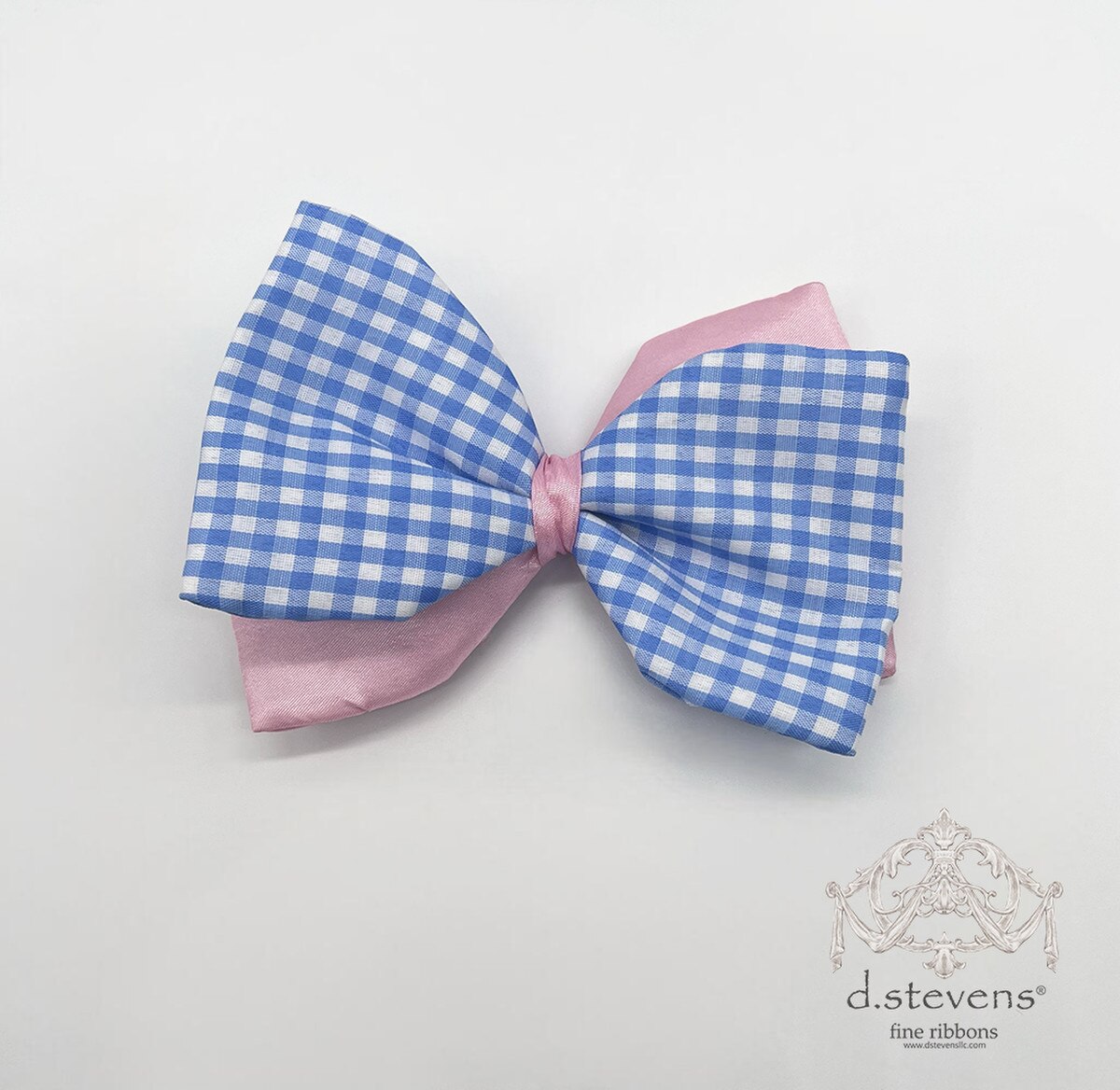6” POPLIN CHECK BOW CLIP, BLUE PINK - Burlap and Bling Decor