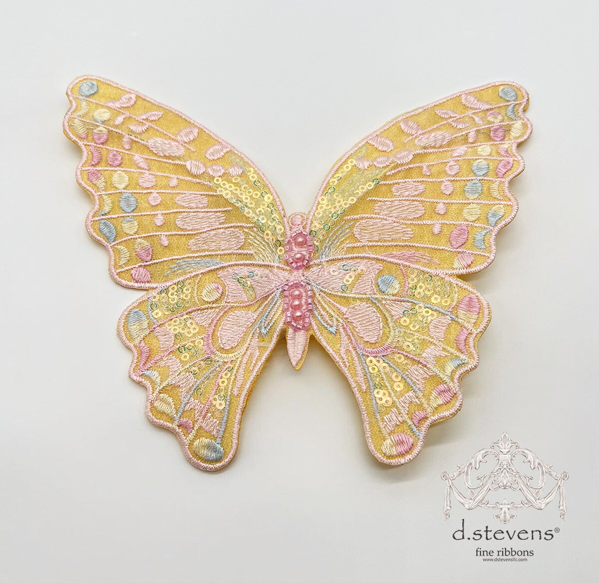 6“ EMBROIDERY PASTEL BUTTERFLY CLIP, YELLOW - Burlap and Bling Decor