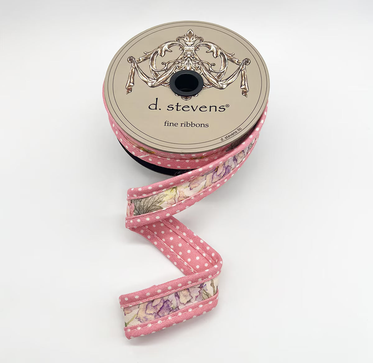 1“ X 5YDS” POPLIN MIX FLORAL POLKA DOT BACKING, PINK MAUVE WIRED RIBBON - Burlap and Bling Decor