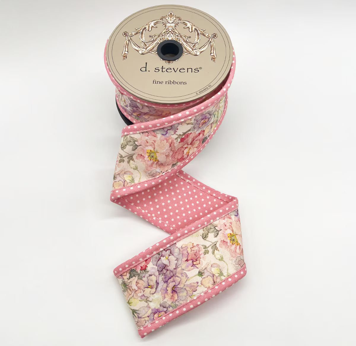 2.5“ X 5YDS” POPLIN MIX FLORAL POLKA DOT BACKING, PINK MAUVE WIRED RIBBON - Burlap and Bling Decor