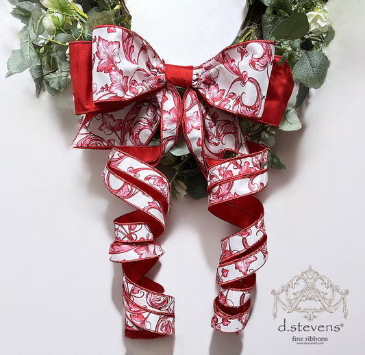 4" x 16" taffeta acanthus scroll chinoiserie, red white