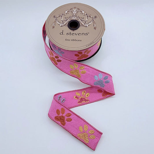 1.5” x 10yds felt embroidery colorful dog paw, pink