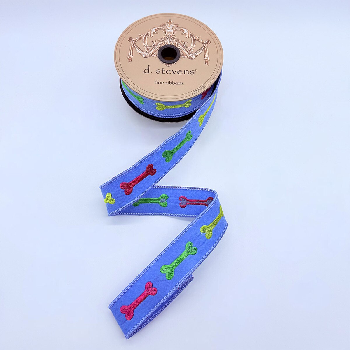 1.5“ x 10yds felt embroidery colorful dog bones, blue