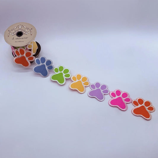 3” x 3yds felt embroidery dog paw garland, pink orange blue green