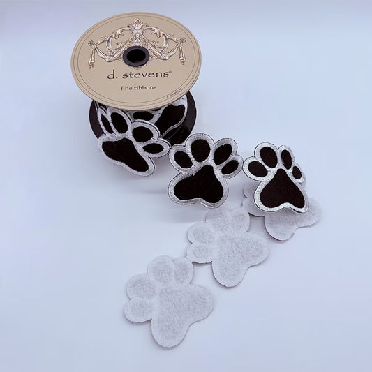 3“ x 3yds felt embroidery dog paw garland, black white