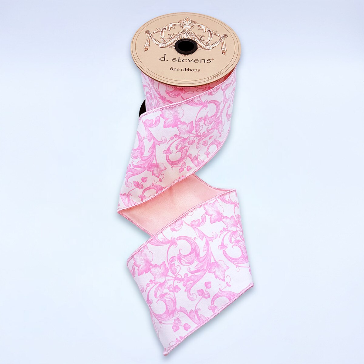 4“ x 10yds taffeta acanthus scroll chinoiserie, light pink