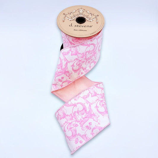 4“ x 10yds taffeta acanthus scroll chinoiserie, light pink