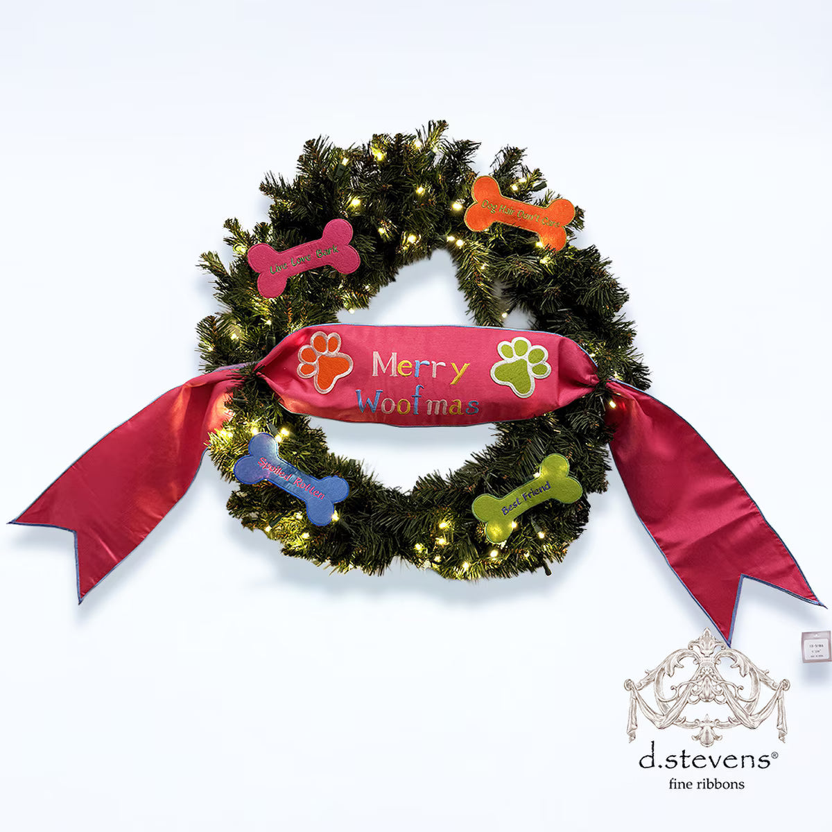 6“x 56” felt merry woofmas banner, hot pink