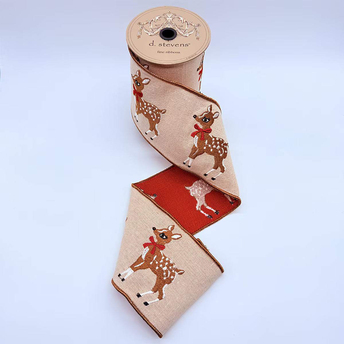 4" x 5yds canvas baby reindeer embroidery, natural