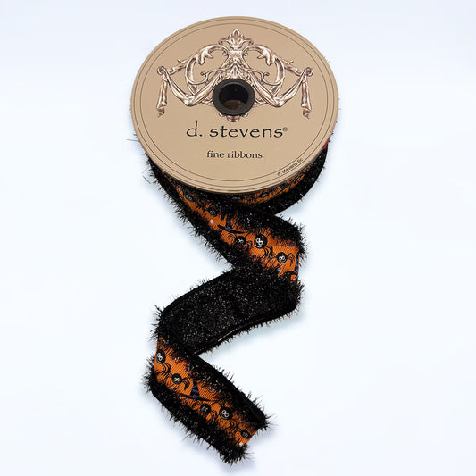1.5" x 5yds grosgrain halloween spider witch hats glitter back, black orange purple